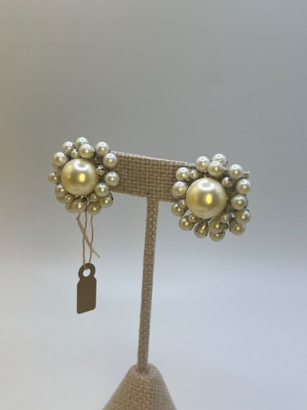 Vintage Signed Miriam Haskell Silver-Tone Faux-Pearl Cluster Clip-On Earrings